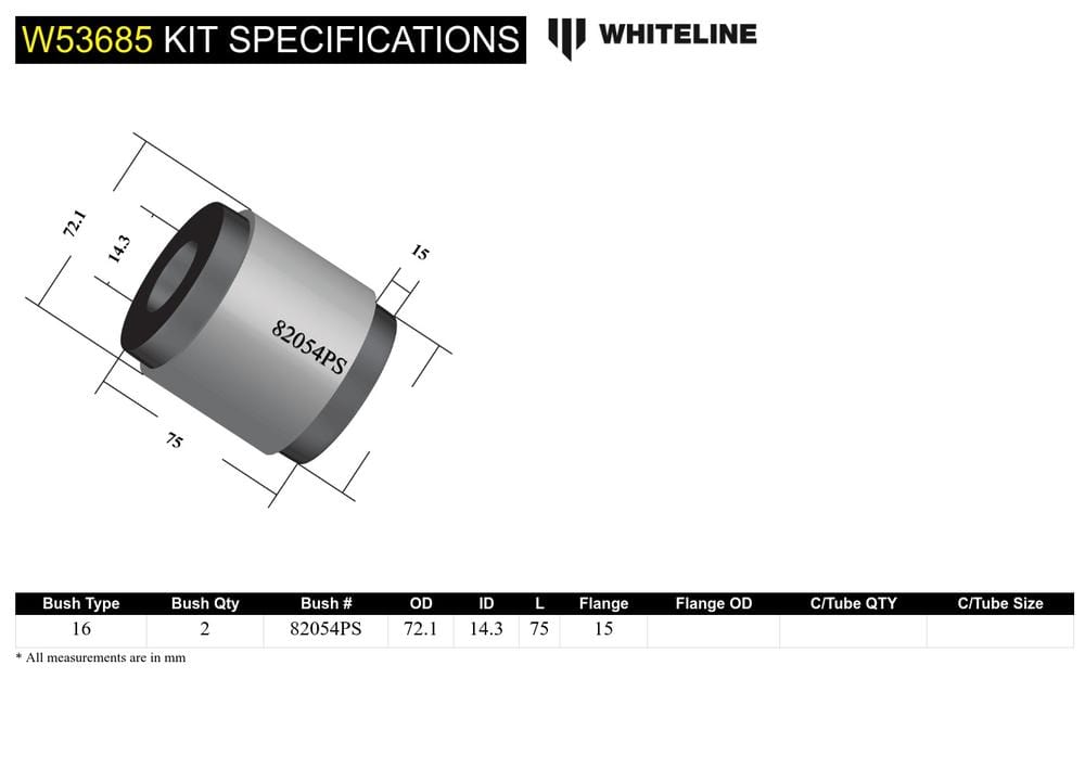 Whiteline 10 x 16 x 26 cm / Standard Alignment Front Control Arm Lower - Inner Rear Bushing Kit to Suit Nissan Elgrand, Maxima and Murano SR