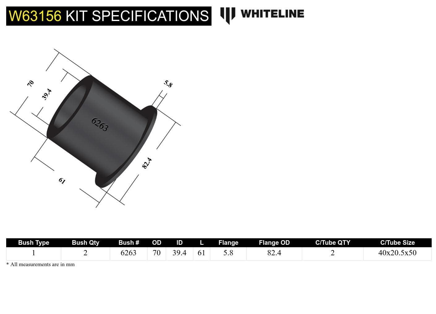 Whiteline 10 x 16 x 26 cm / Suits models to - 05/2011 Rear Control Arm Upper Rear - Inner Rear Bushig Kit to Suit Holden Commodore VE, VF and HSV SR