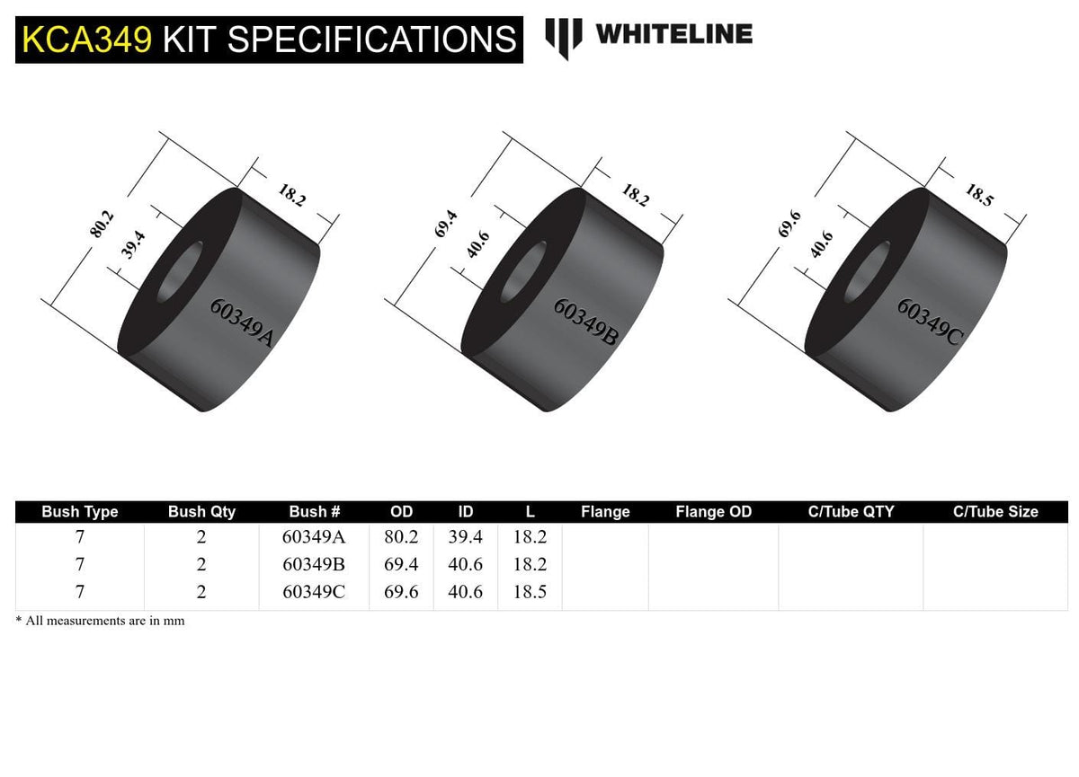 Whiteline 10 x 16 x 26 cm / Suits OEM bushings Rear Subframe - Align and Lock Bushing Kit to Suit Nissan 180SX, 200SX. 300ZX and Skyline SR