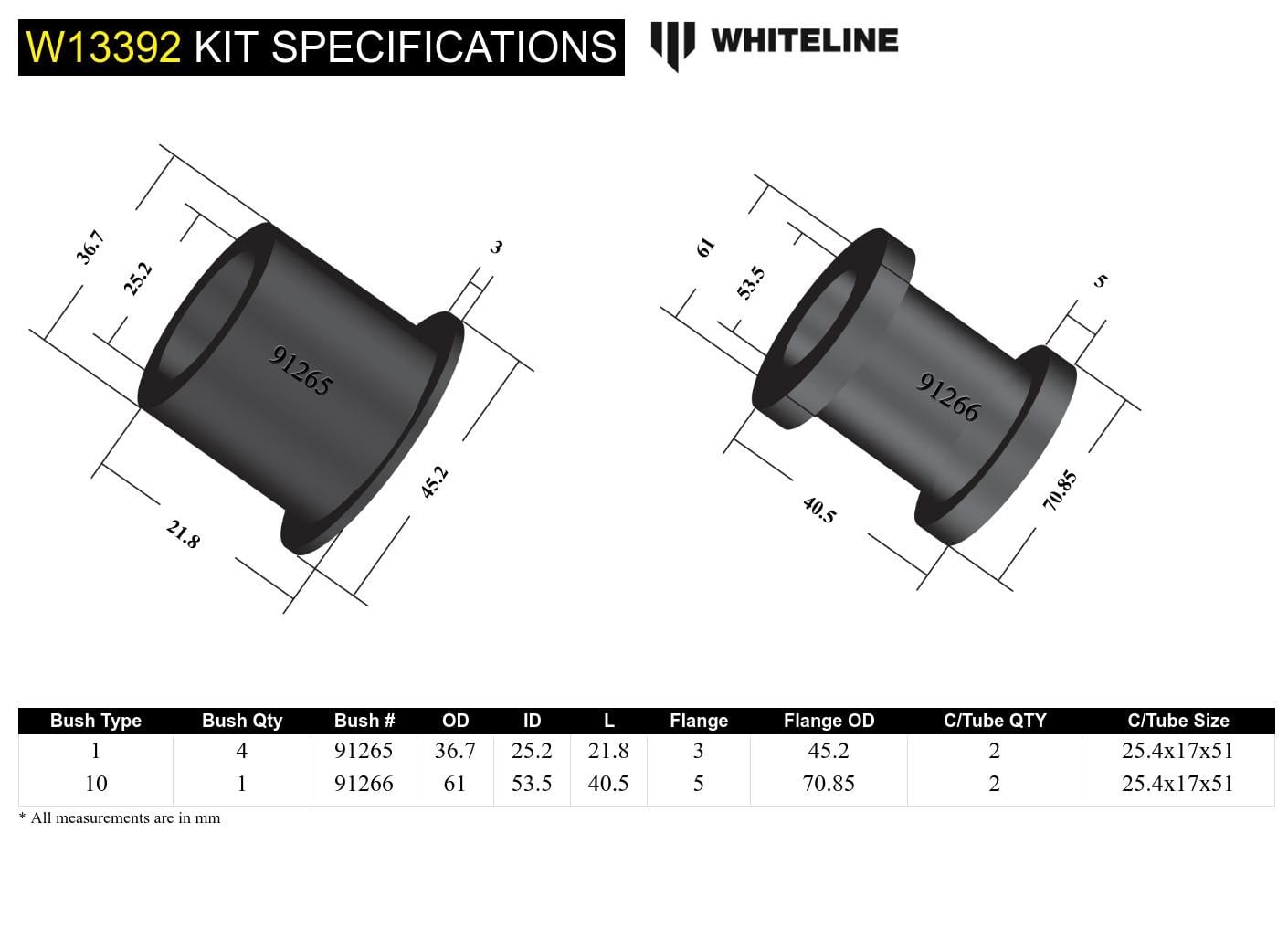 Whiteline 10 x 16 x 26 cm / Suits Thailand built models - Vin No. M Front Steering Rack and Pinion - Mount Bushing Kit to Suit Nissan Navara D40 2wd/4wd SR