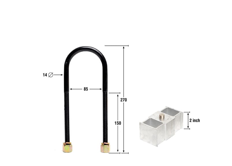 Whiteline 35 x 20 x 10 cm / Block = 50mm, Pin = 16mm, Hole = 16mm, U Bolt = M14x85mm Rear Lowering Block - Kit 2" to Suit Toyota HiAce KDH200 SR