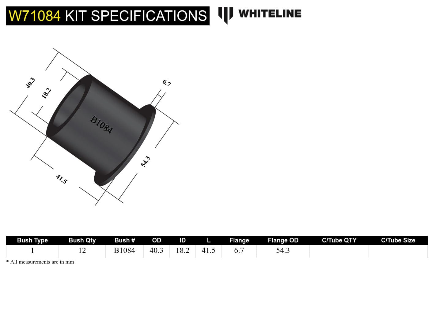 Whiteline 40 x 20 x 10 cm / 40.3mm OD Rear Leaf Spring - Bushing Kit to Suit Toyota Land Cruiser 70 Series SR