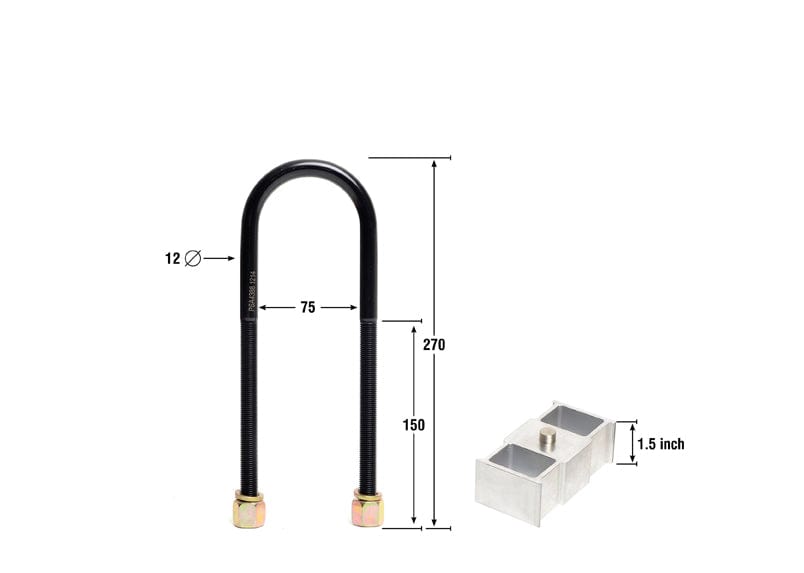Whiteline 40 x 20 x 10 cm / Block = 38mm, Pin = 13mm, Hole = 13mm, U Bolt = M12x75mm Rear Lowering Block - Kit 1.5" to Suit Chrysler, Ford, Holden Mitsubishi and Nissan SR