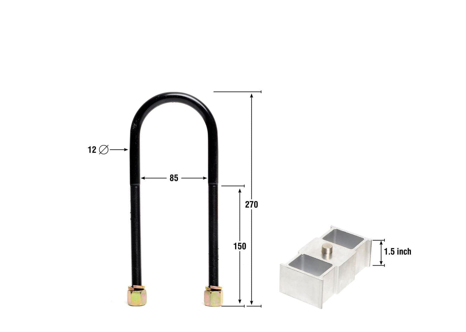 Whiteline 40 x 20 x 10 cm / Block = 38mm, Pin = 13mm, Hole = 13mm, U Bolt = M12x85mm Rear Lowering Block - Kit 1.5" to Suit Ford Courier, Mazda B Series Bravo and Mitsubishi Triton SR