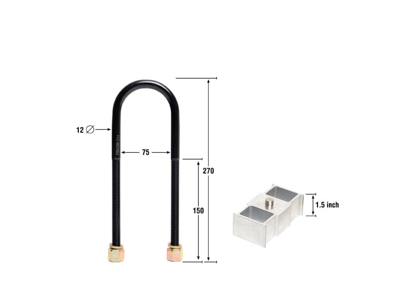 Whiteline 40 x 20 x 10 cm / Block = 38mm, Pin = 16mm, Hole = 16mm, U Bolt = M12x75mm Rear Lowering Block - Kit 1.5" to Suit Holden Crewman and One tonner VY, VZ SR