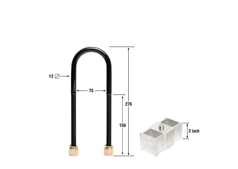 Whiteline 40 x 20 x 10 cm / Block = 50mm, Pin = 13mm, Hole = 13mm, U Bolt = M12x75mm Rear Lowering Block - Kit 2" to Suit Chrysler, Ford, Holden Mitsubishi and Nissan SR