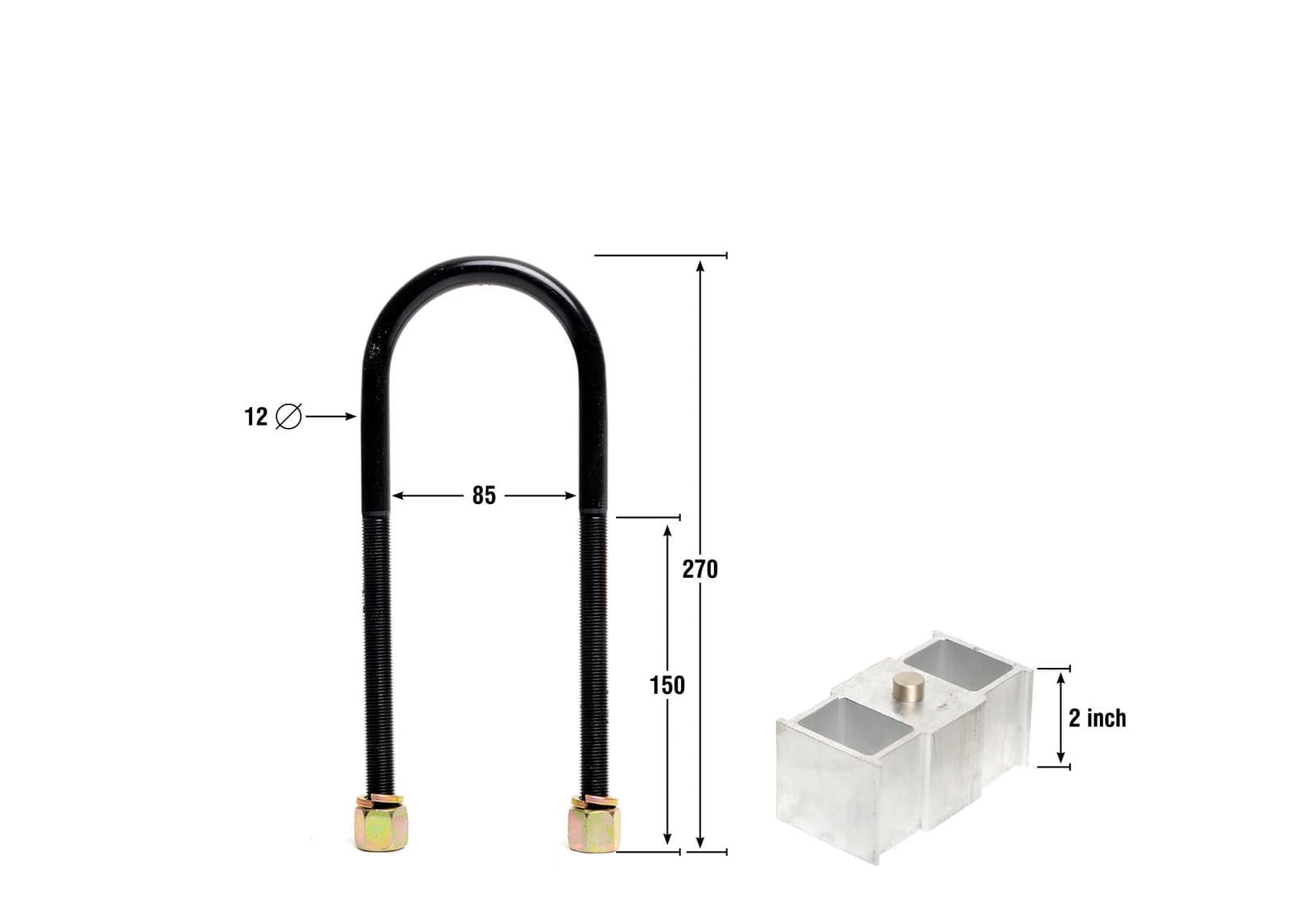 Whiteline 40 x 20 x 10 cm / Block = 50mm, Pin = 13mm, Hole = 13mm, U Bolt = M12x85mm Rear Lowering Block - Kit 2" to Suit Ford Courier, Mazda B Series Bravo and Mitsubishi Triton SR