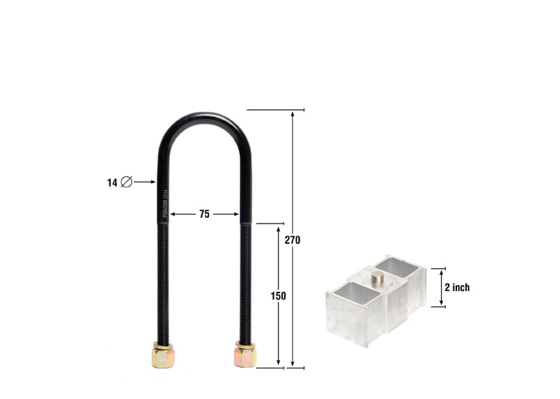 Whiteline 40 x 20 x 10 cm / Block = 50mm, Pin = 16mm, Hole = 16mm, U Bolt = M14x75mm Rear Lowering Block - Kit 2" to Suit Toyota HiAce, LiteAce and HiLux SR
