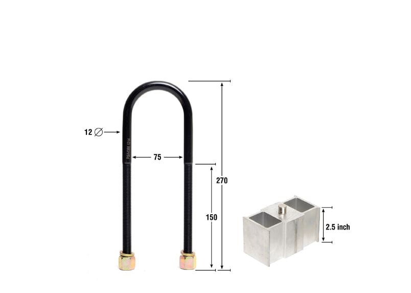 Whiteline 40 x 20 x 10 cm / Block = 63mm, Pin = 14mm, Hole = 14mm, U Bolt = M12x75mm Rear Lowering Block - Kit 2.5" to Suit Toyota, Foton and Mitsubishi SR