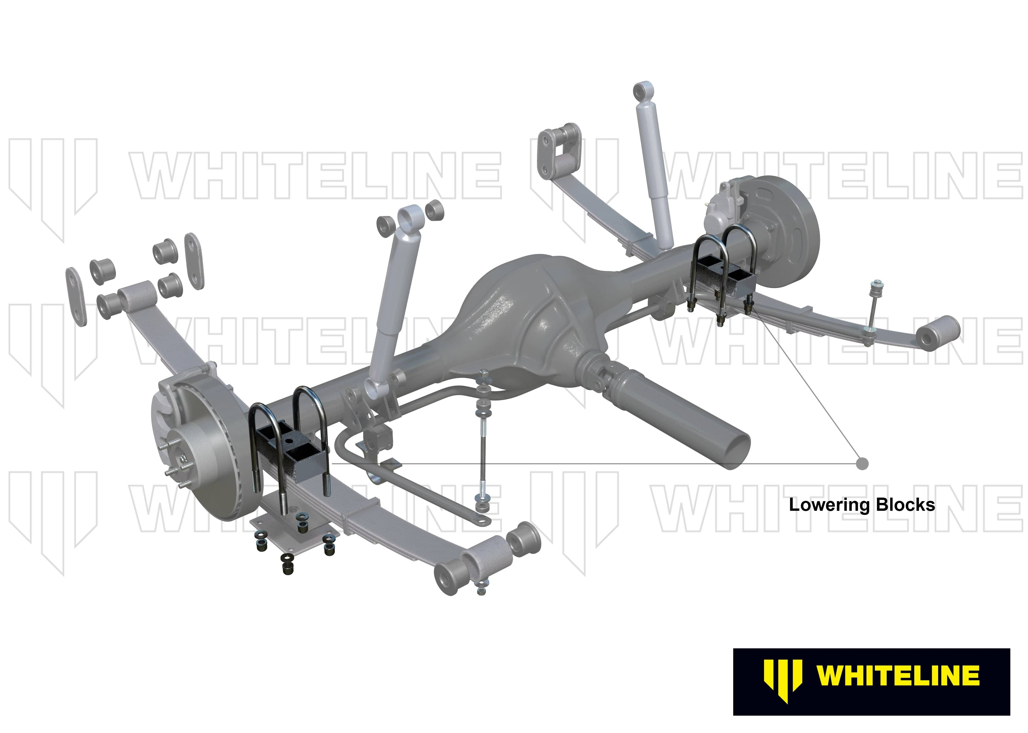 Whiteline 40 x 20 x 10 cm / Block = 63mm, Pin = 16mm, Hole = 16mm, U Bolt = M14x75mm Rear Lowering Block - Kit 2" to Suit Toyota HiAce, LiteAce and HiLux SR