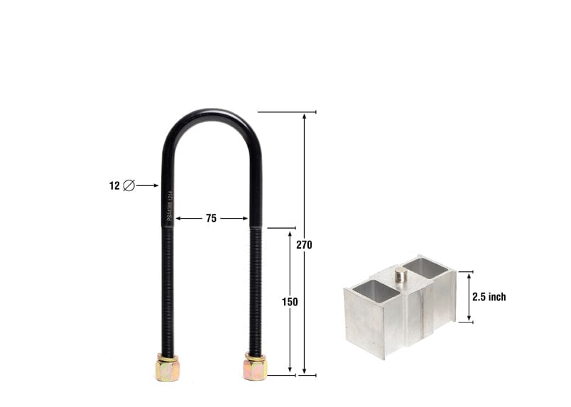 Whiteline 40 x 20 x 10 cm / Block = 63mm, Pin = 19mm, Hole = 19mm, U Bolt = M12x75mm Rear Lowering Block - Kit 2.5" to Suit Toyota HiAce, LiteAce and HiLux SR