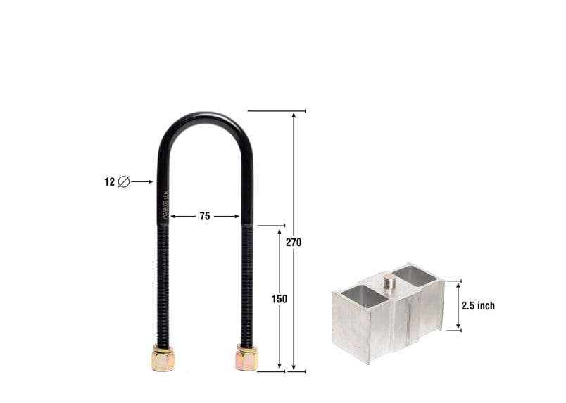 Whiteline 40 x 20 x 10 cm / Block = 63mm, Pin = 35mm, Hole = 35mm, U Bolt = M12x75mm Rear Lowering Block - Kit 2.5" to Suit Ford Falcon/Fairlane XR-XF 8cyl SR