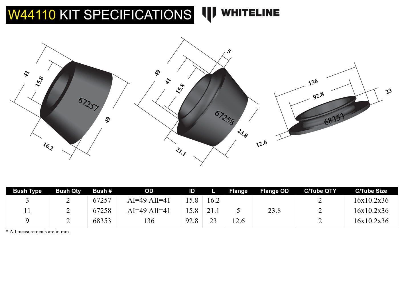 Whiteline 40 x 20 x 10 cm / Includes top spring pad Front Strut Mount - Bushing Kit to Suit Mitsubishi Challenger, Pajero Sport and Triton 2wd/4wd SR