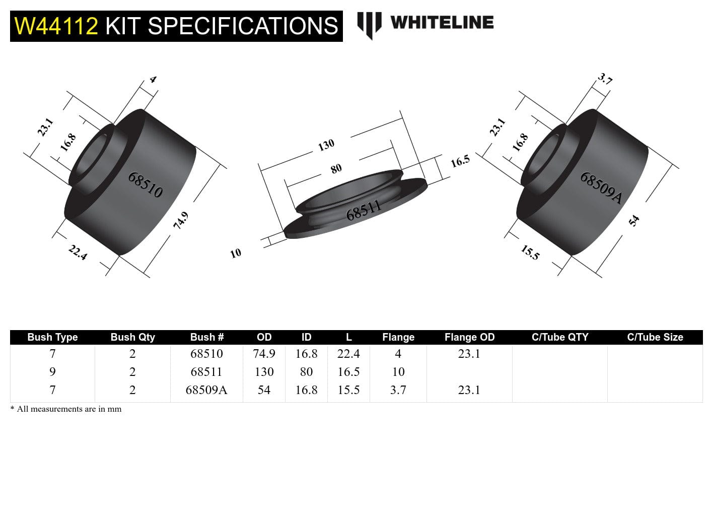 Whiteline 40 x 20 x 10 cm / Includes top spring pad Front Strut Mount - Bushing Kit to Suit Toyota Land Cruiser 200 Series SR