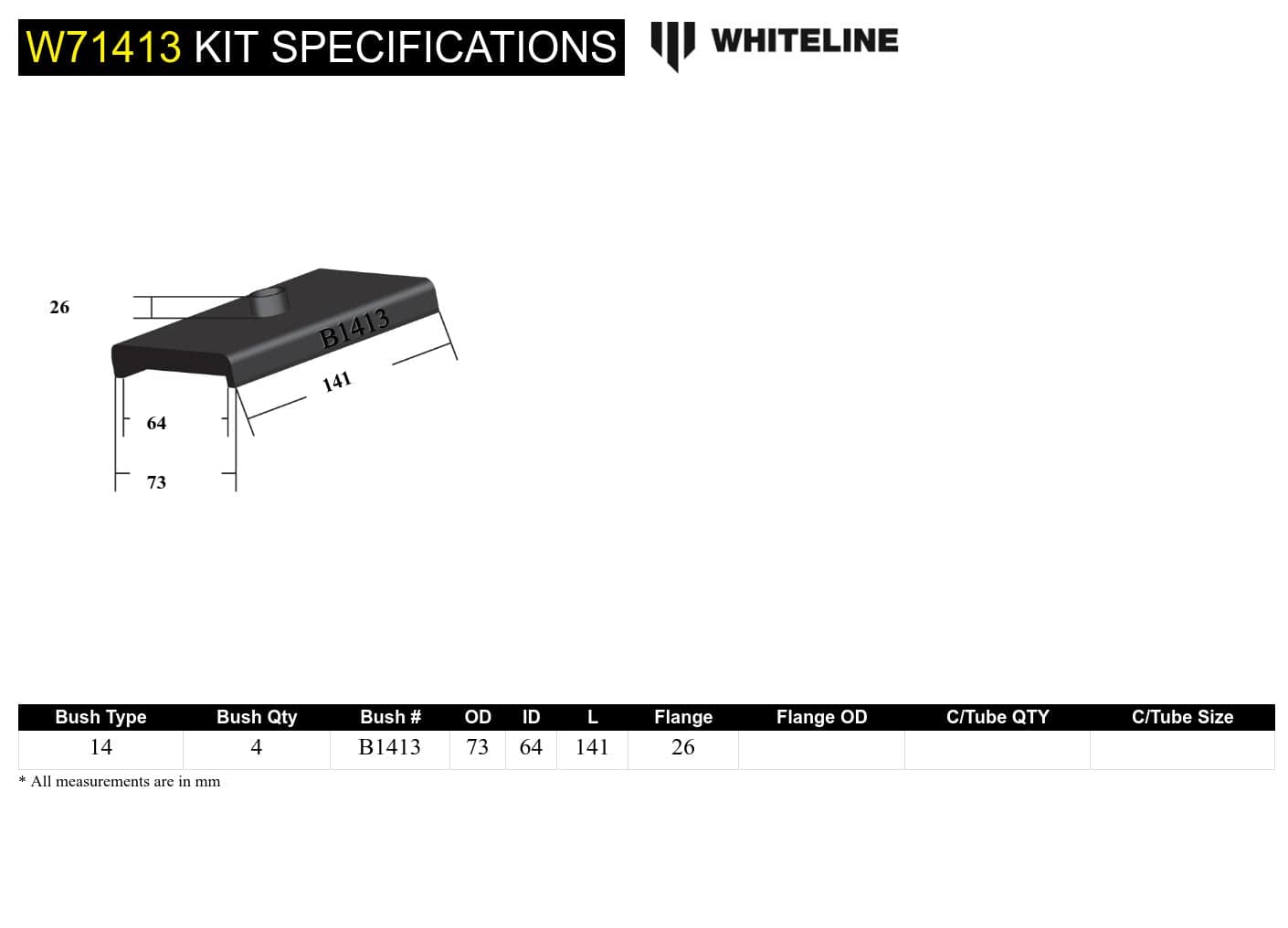 Whiteline 40 x 20 x 10 cm Rear Leaf Spring - To Saddle Insulator Bushing Kit to Suit Ford Falcon/Fairlane XP-FGX incl FPV and Mustang Classic SR
