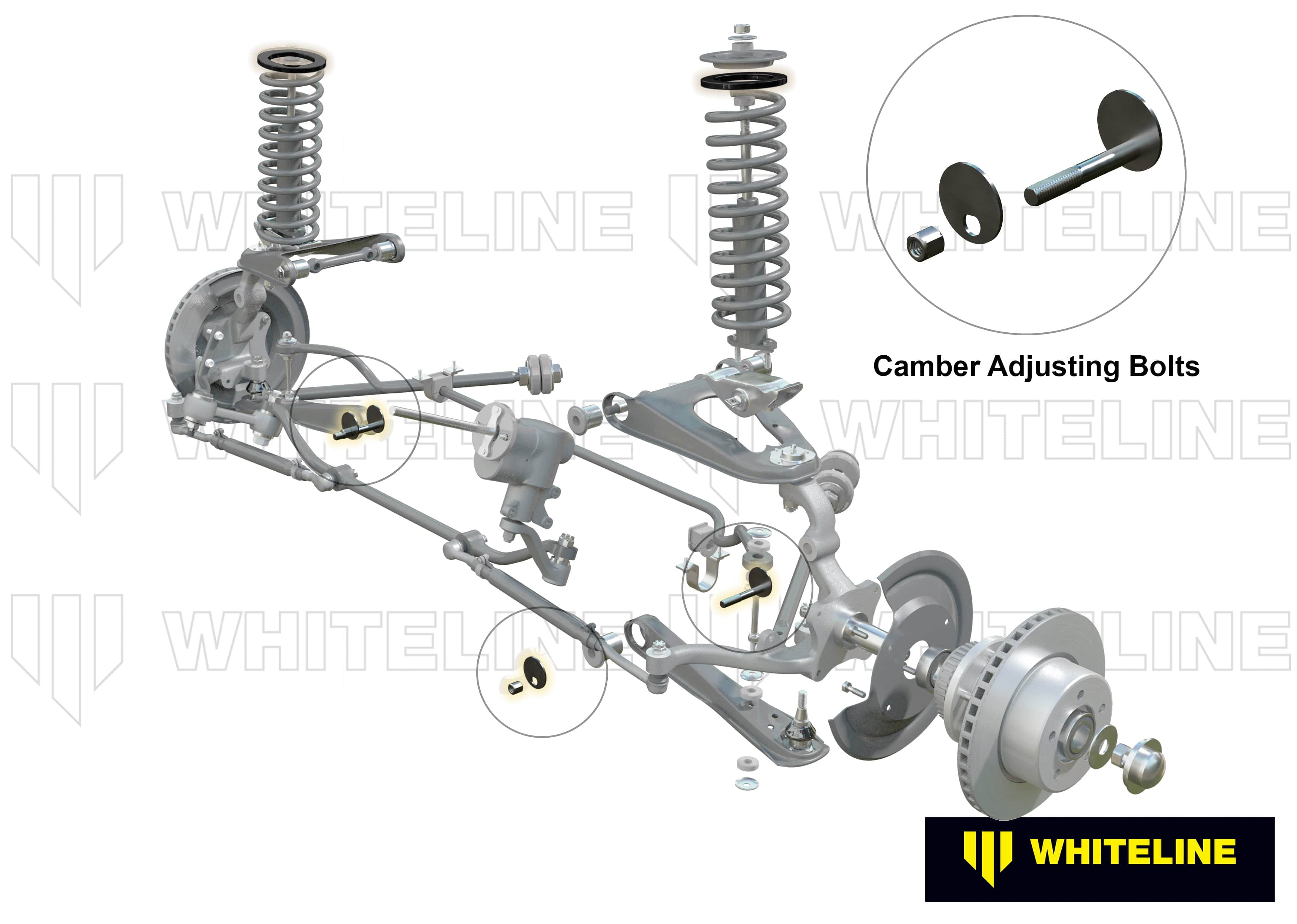 Whiteline 7 x 14 x 20 cm / 1/2" - adds +/- 0.75deg camber Front Control Arm Lower - Inner Camber Bolt Kit to Suit Ford Falcon/Fairlane XR-XD and Mustang Classic SR