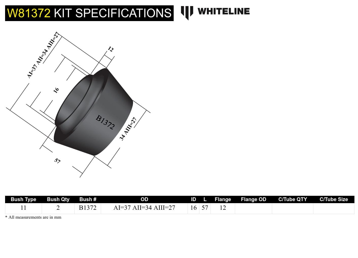 Whiteline 7 x 14 x 20 cm / 16mm ID - tapered bushing design Front Strut Rod - To Chassis Bushing Kit to Suit Chrysler Valiant SR