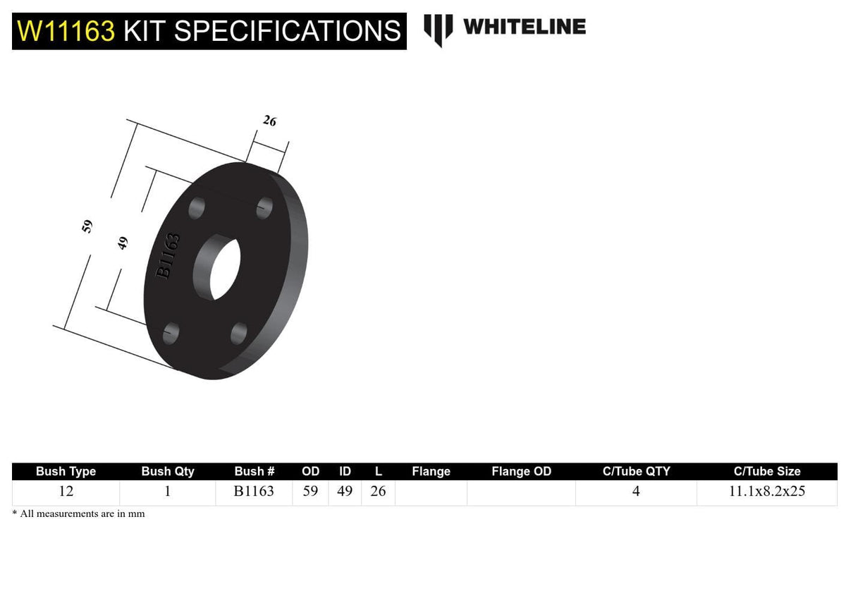 Whiteline 7 x 14 x 20 cm / 26.5mm thick Front Steering Coupling - Bushing Kit to Suit Ford Capri, Cortina and Escort and Holden Torana SR