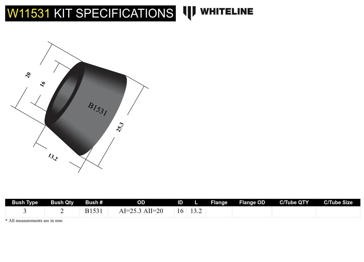 Whiteline 7 x 14 x 20 cm / Bushing without flange Front Steering Idler Arm - Bushing Kit to Suit Mazda 808, 929, RX2-RX5 SR