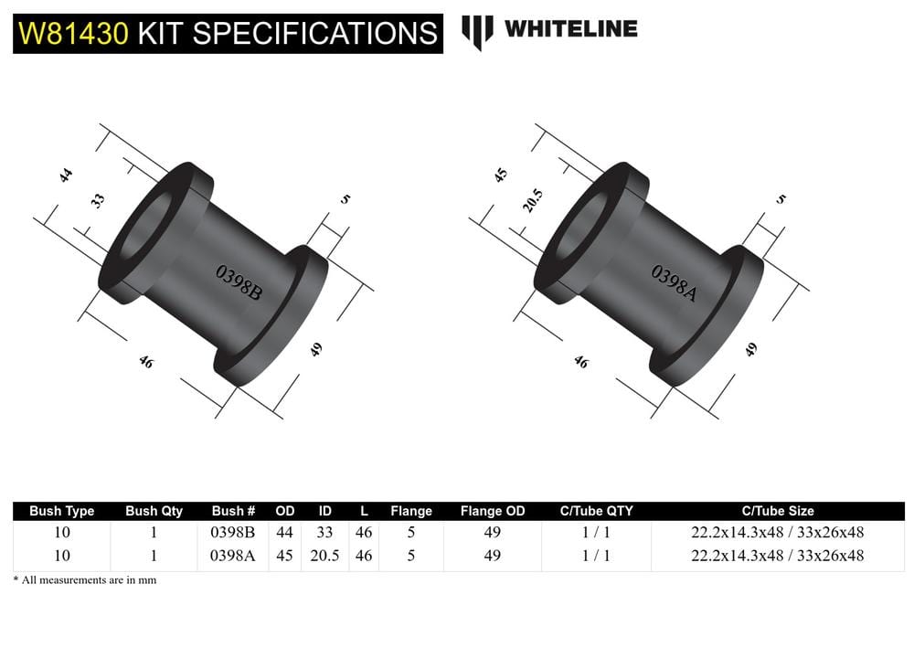 Whiteline 7 x 14 x 20 cm / Fitter friendly design - suits models to - 02/2000 Panhard Rod - Bushing Kit to Suit Nissan Navara D23, Patrol GQ, GU Y60, Y61 SR