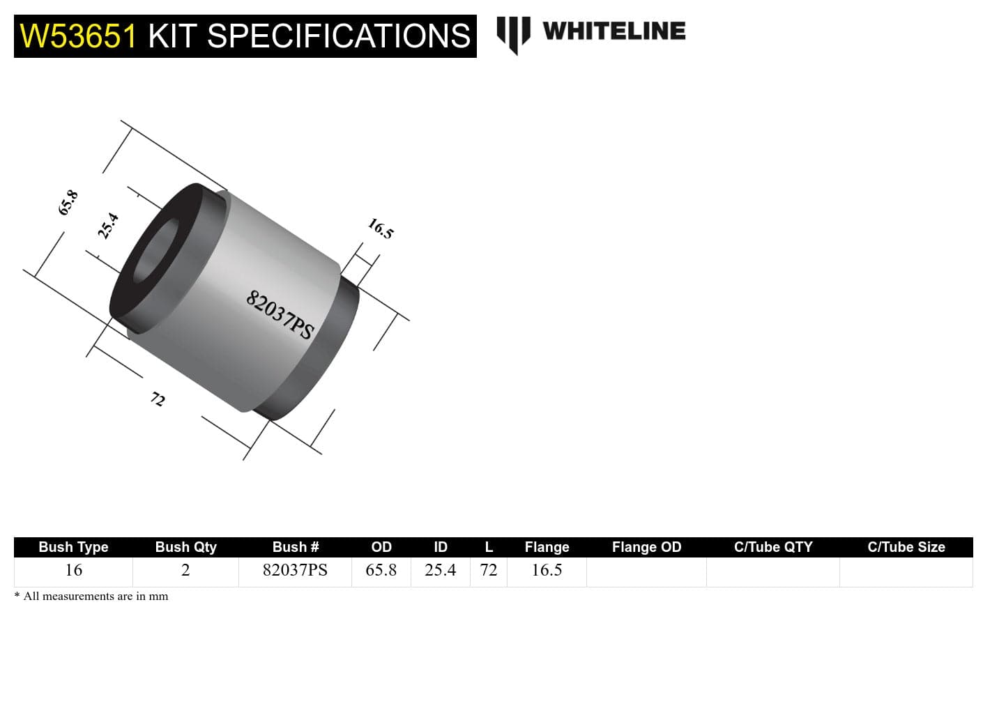Whiteline 7 x 14 x 20 cm Front Control Arm Lower - Inner Rear Bushing Kit to Suit Ford Transit 2000-on SR