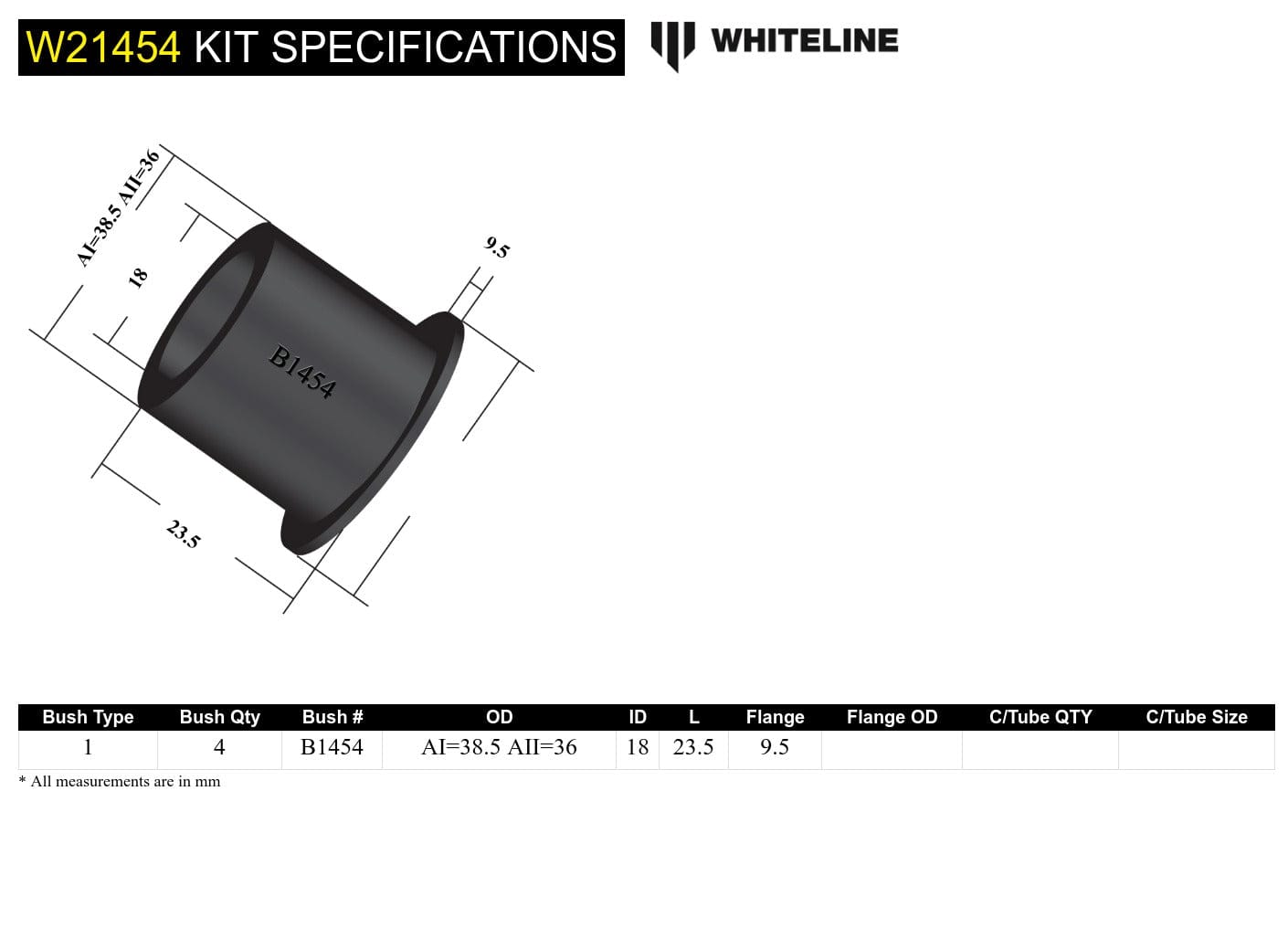 Whiteline 7 x 14 x 20 cm Front Control Arm Lower - Outer Bushing Kit to Suit Holden Barina and Suzuki Swift SR
