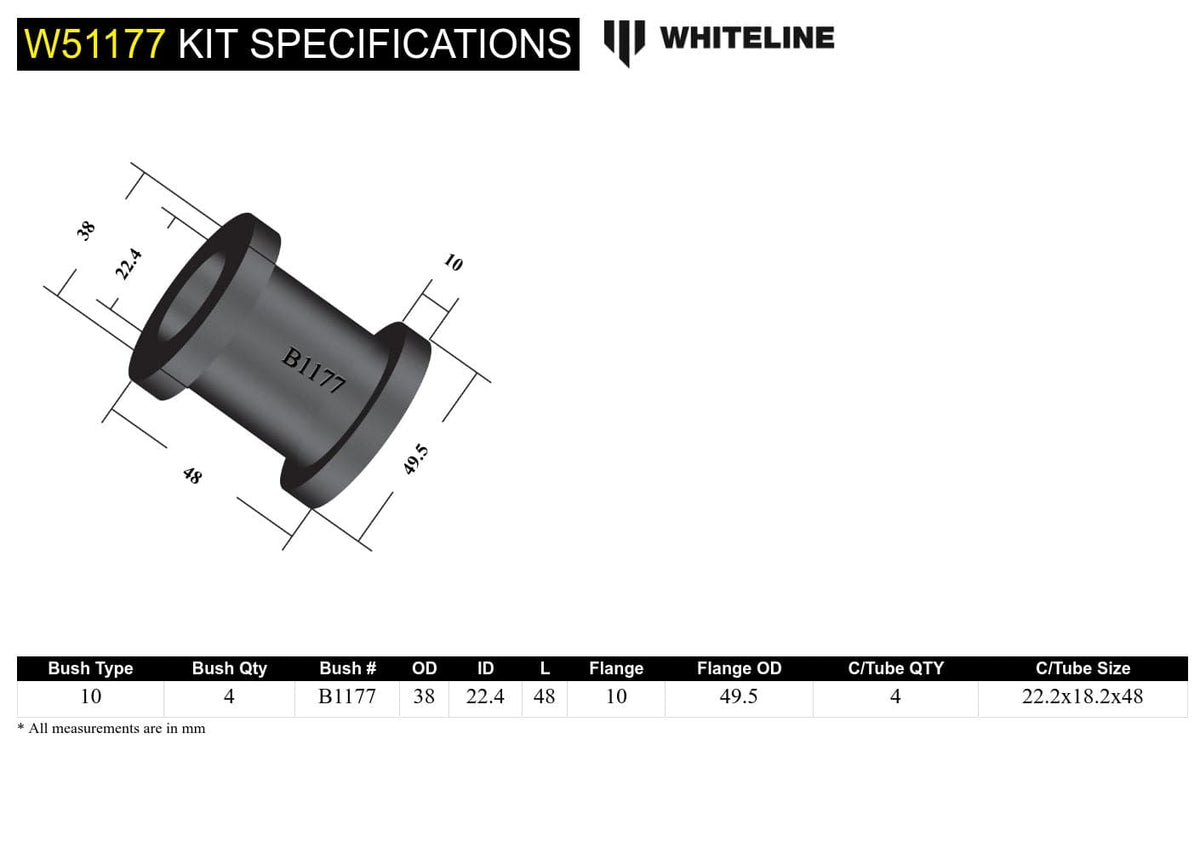 Whiteline 7 x 14 x 20 cm Front Control Arm Upper - Bushing Kit to Suit Mitsubishi Triton ME-MJ and Nissa Navara D21, Pathfinder WD21 SR