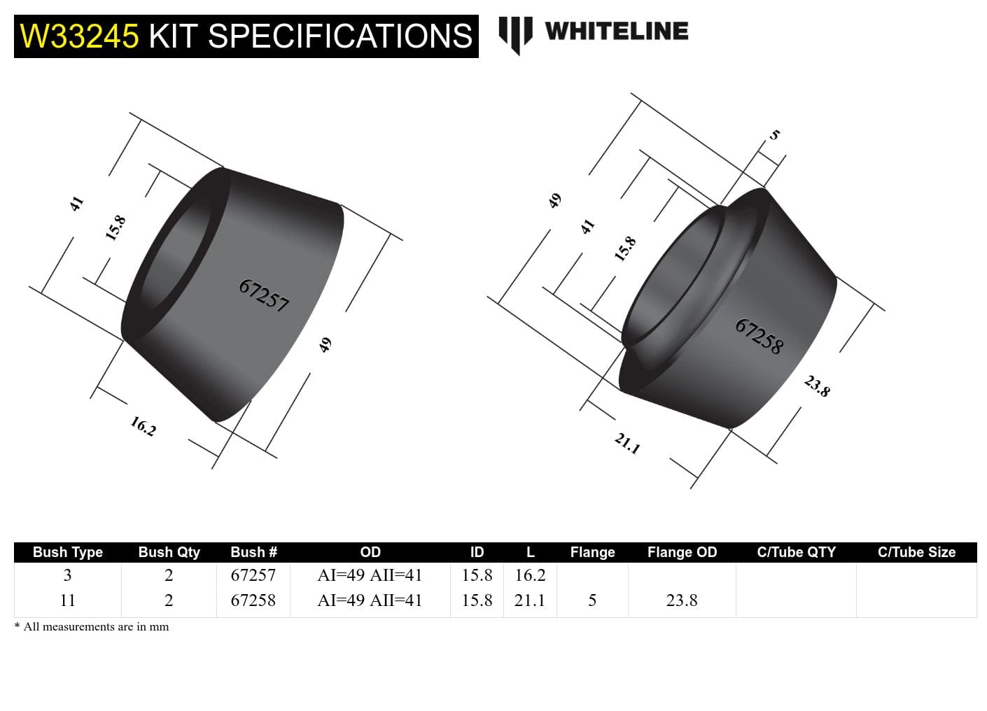 Whiteline 7 x 14 x 20 cm Front Shock Absorber- Upper Bushing Kit to Suit Mitsubishi Challenger, Pajero Sport and Triton 2wd/4wd SR