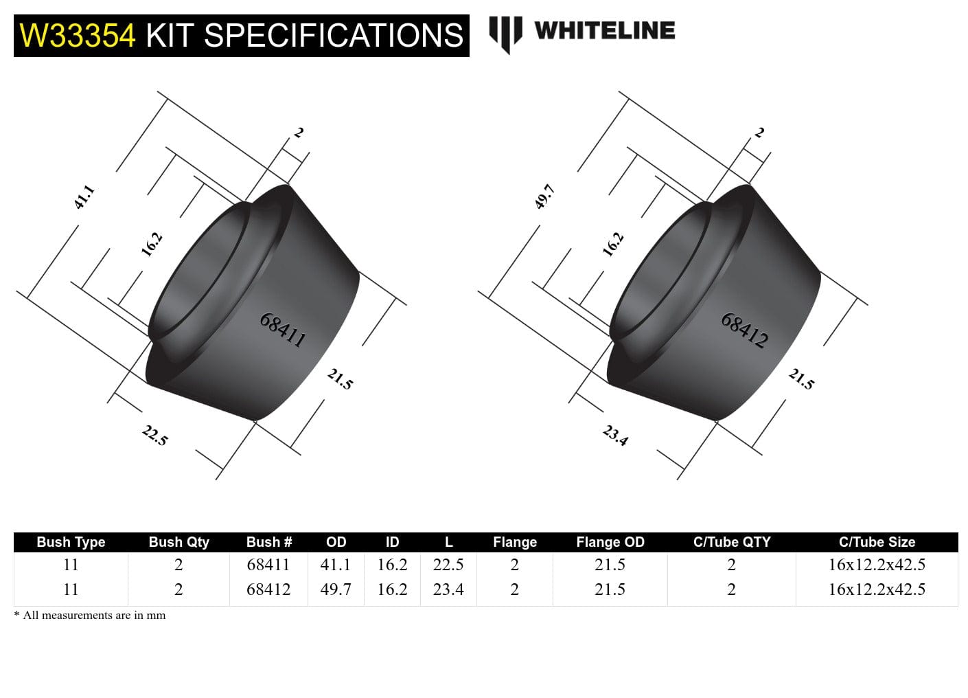Whiteline 7 x 14 x 20 cm Front Shock Absorber - Upper Bushing Kit to Suit Nissan Navara D40, D23 and Pathfinder R51 SR
