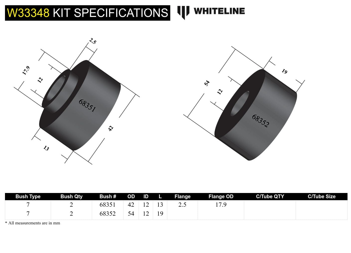 Whiteline 7 x 14 x 20 cm Front Shock Absorber - Upper Bushing Kit to Suit Toyota FJ Cruiser, HiLux, Prado and Foton Tunland SR