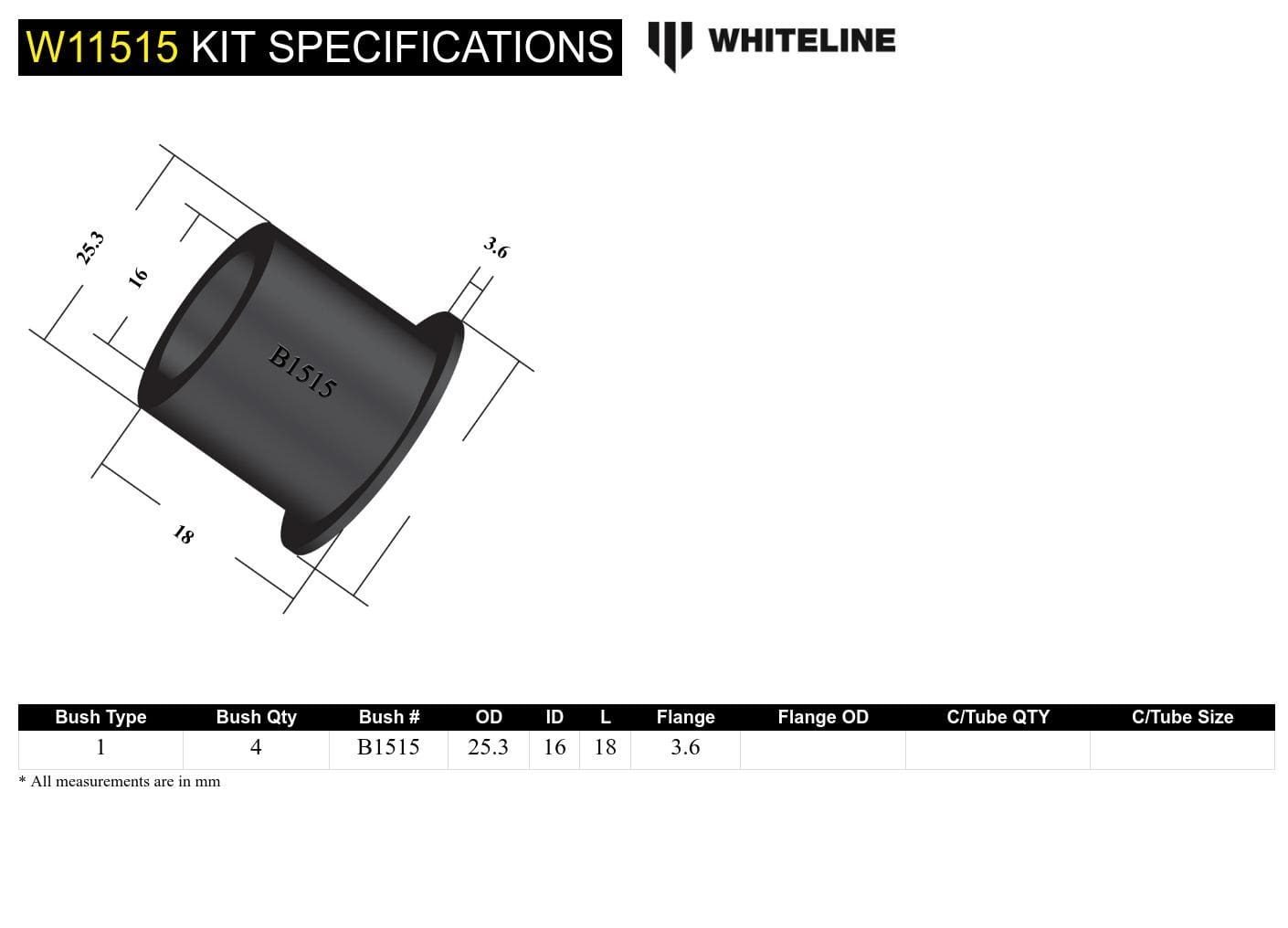 Whiteline 7 x 14 x 20 cm Front Steering Draglink - Bushing Kit to Suit Jaguar Mk1, Mk2 SR