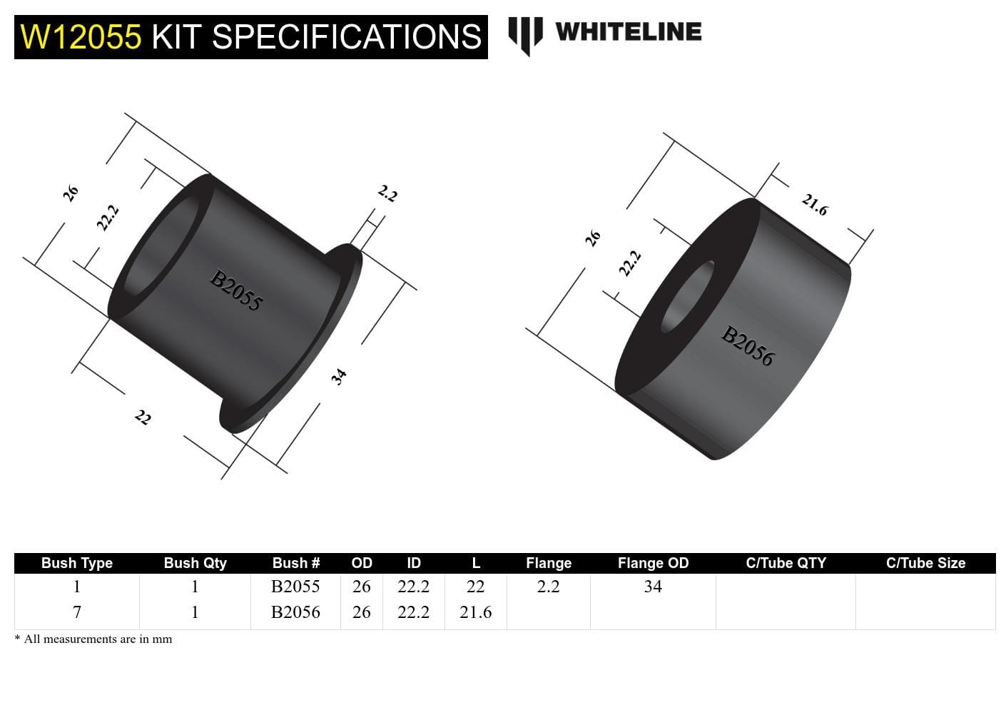 Whiteline 7 x 14 x 20 cm Front Steering Idler Arm - Bushing Kit to Suit Mitsubishi Pajero and Triton SR