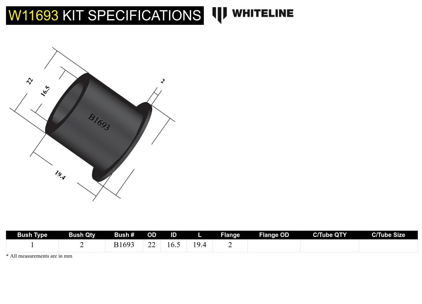 Whiteline 7 x 14 x 20 cm Front Steering Idler Arm - Bushing Kit to Suit Toyota HiLux and 4Runner SR