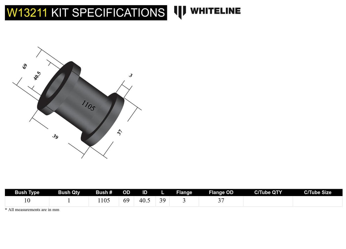 Whiteline 7 x 14 x 20 cm Front Steering Rack and Pinion - Mount Bushing Kit to Suit Holden Commodore VT-VZ and HSV SR