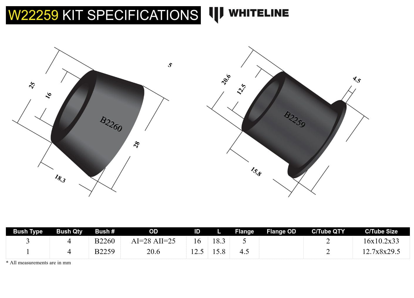 Whiteline 7 x 14 x 20 cm Front Sway Bar Link - Bushing Kit to Suit Subaru Forester, Impreza, Liberty and Outback SR