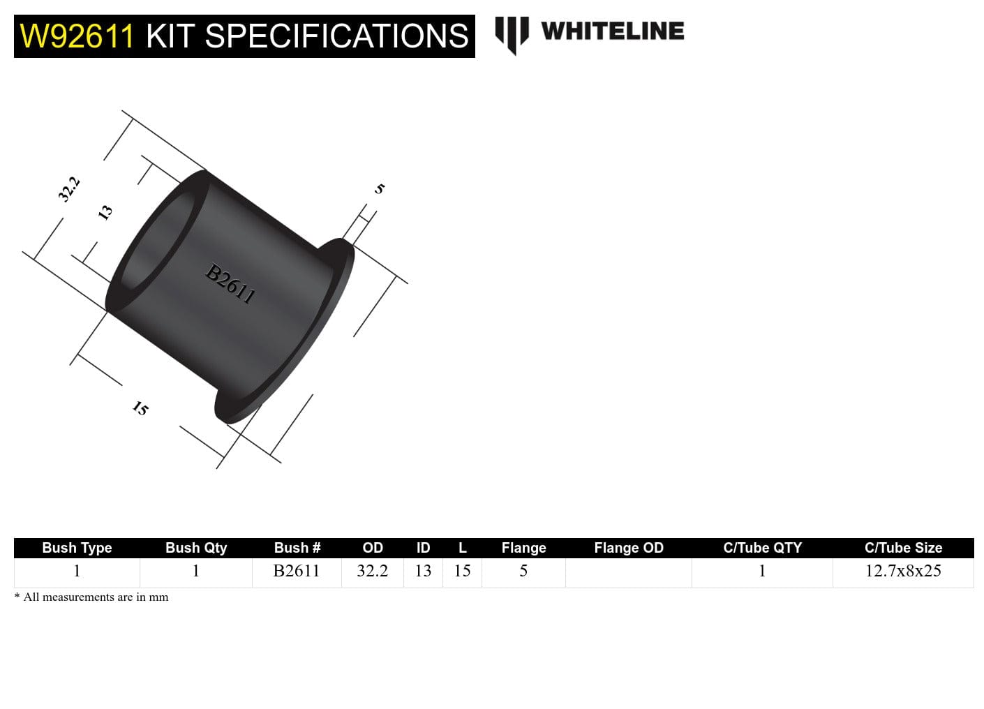 Whiteline 7 x 14 x 20 cm Front Transmission Shifter Stabiliser - Bushing Kit to Suit Honda Civic, CR-X and Integra SR