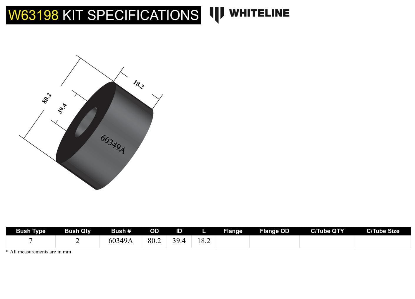 Whiteline 7 x 14 x 20 cm / Inserts Rear Beam Axle - Bushing Kit to Suit Audi, Seat, Skoda and Volkswagen PQ24 SR