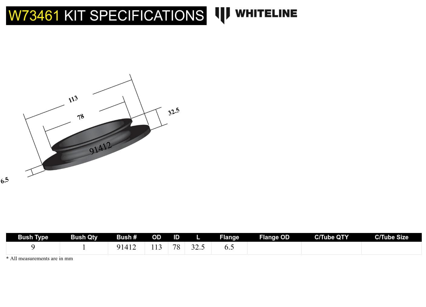 Whiteline 7 x 14 x 20 cm / OD=113, ID=78, H=6.5mm Rear Coil Spring Pad - Lower Bushing Kit to Suit Jeep Wrangler JL SR