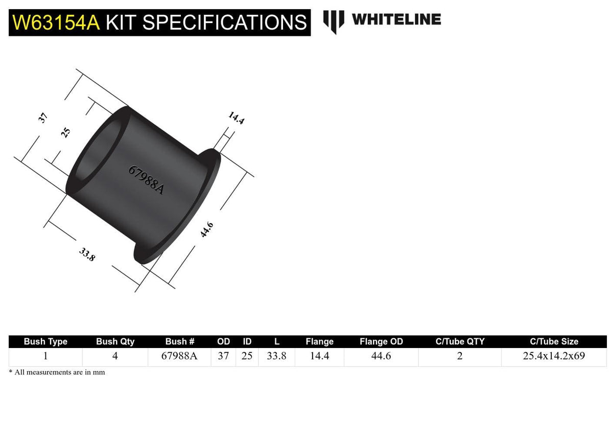 Whiteline 7 x 14 x 20 cm Rear Control Arm Lower Rear - Inner Bushing Kit to Suit Holden Commodore VE, VF and HSV SR