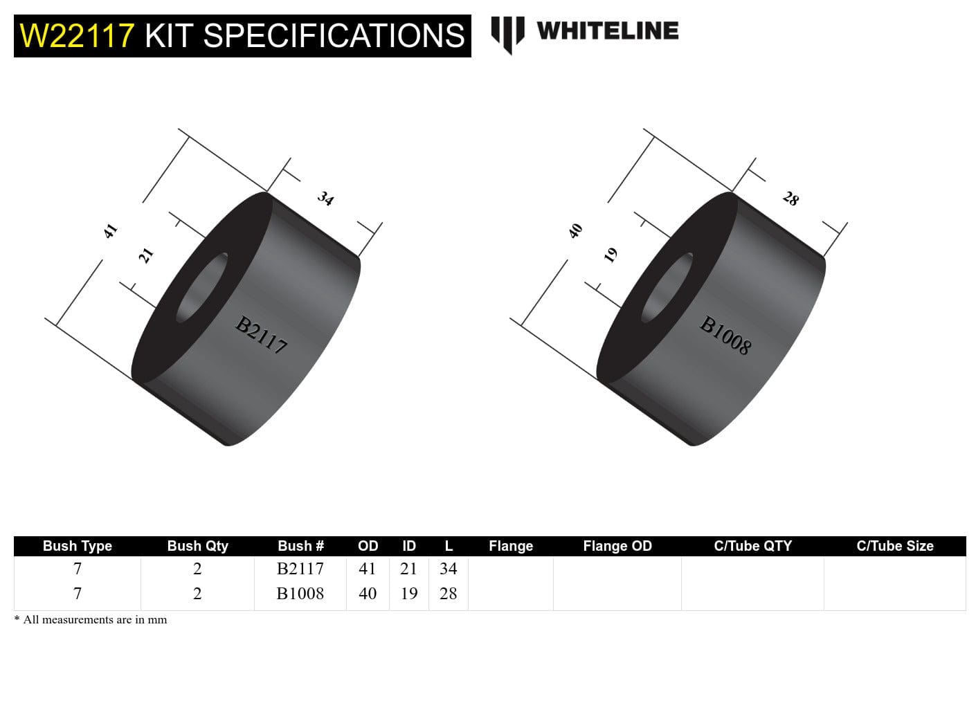 Whiteline 7 x 14 x 20 cm Rear Sway Bar To Hub - Bushing Kit to Suit Holden Astra LD and Nissan Pulsar N13 SR