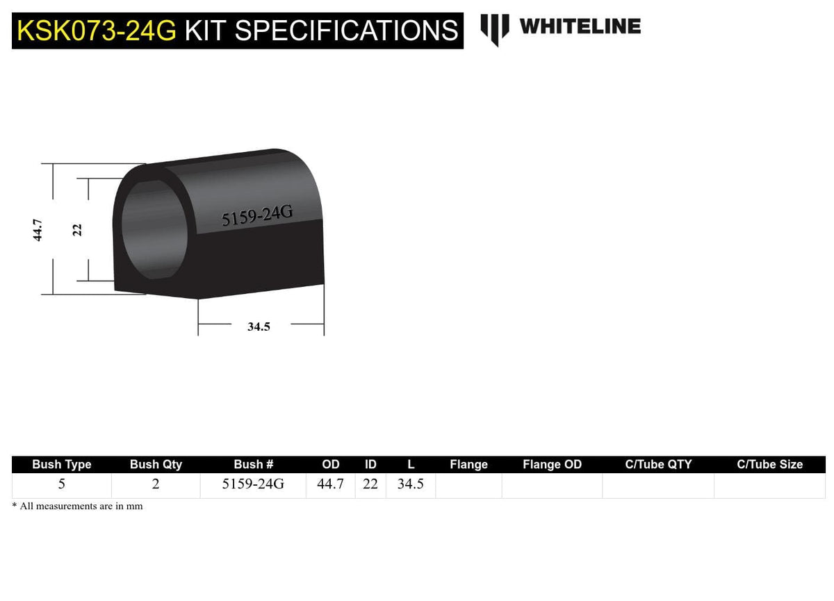 Whiteline 7 x 14 x 20 cm / Service kit - suits Whiteline sway bars Front Sway Bar Mount - Bushing Kit 24mm to Suit Whiteline Sway Bars SR