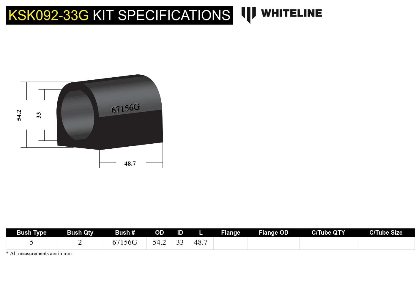 Whiteline 7 x 14 x 20 cm / Service kit - suits Whiteline sway bars Front Sway Bar Mount - Bushing Kit 33mm to Suit Whiteline Sway Bars SR