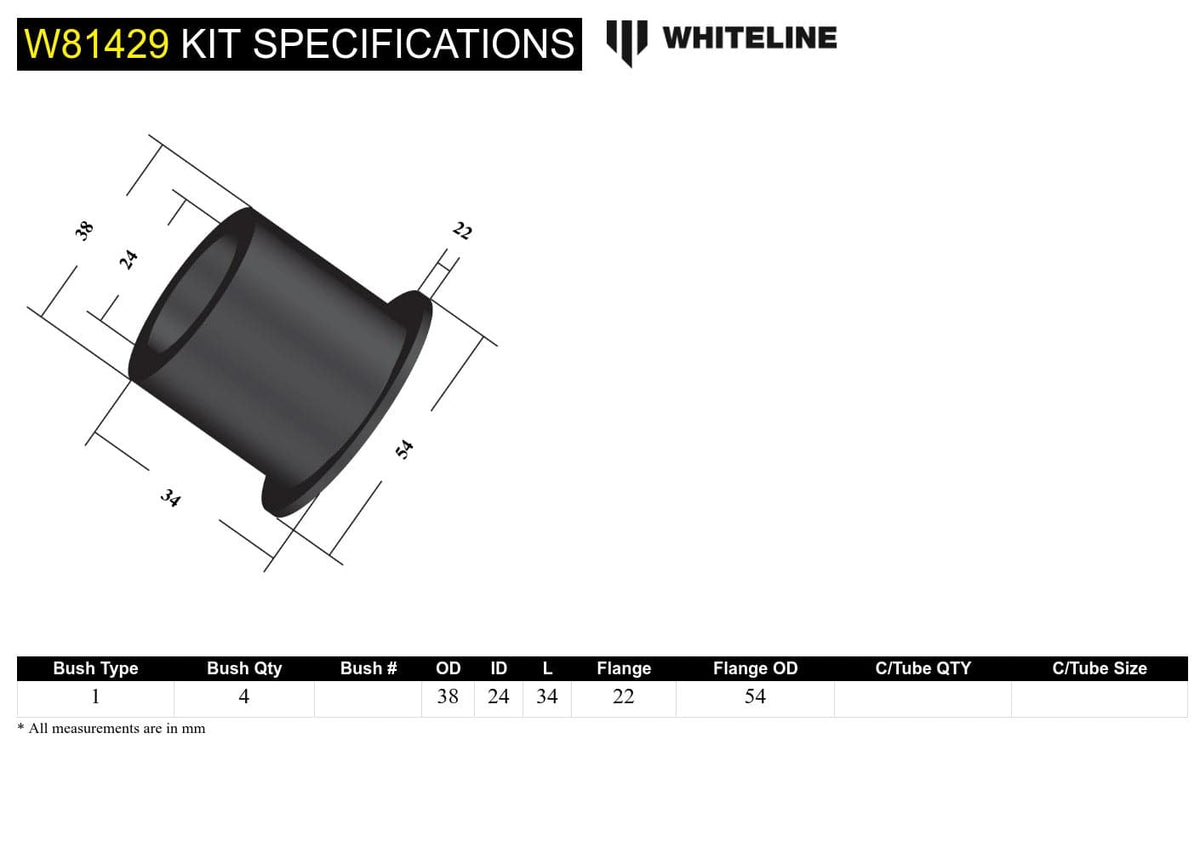 Whiteline 7 x 14 x 20 cm / Standard Alignment - 2 piece bushing design Front Leading Arm - To Chassis Bushing Kit to Suit Nissan Patrol GQ, GU and Ford Maverick DA SR