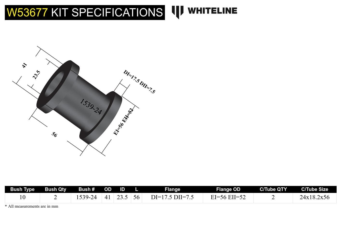 Whiteline 7 x 14 x 20 cm / Standard Alignment - round bushing design Front Control Arm Lower - Inner Rear Bushing Kit to Suit Honda Civic, CR-X and Integra DC2 SR