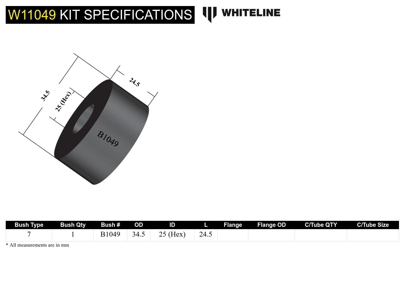 Whiteline 7 x 14 x 20 cm / Suits manual steering models - excludes VL models Front Steering Rack and Pinion - Shaft Guide Bushing Kit to Suit Ford, Holden and Nissan SR