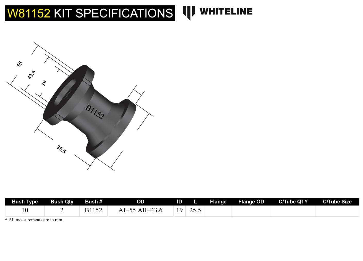 Whiteline 7 x 14 x 20 cm / Suits models 06/1994 - on with 20mm rod Front Strut Rod - To Chassis Bushing Kit to Suit Mitsubishi L300 and Starwagon SR
