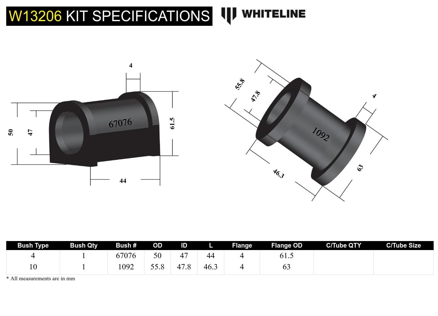 Whiteline 7 x 14 x 20 cm / Suits models 09/1998 - on - with power steering Front Steering Rack and Pinion - Mount Bushing Kit to Suit Mitsubishi Lancer and Proton Satria SR