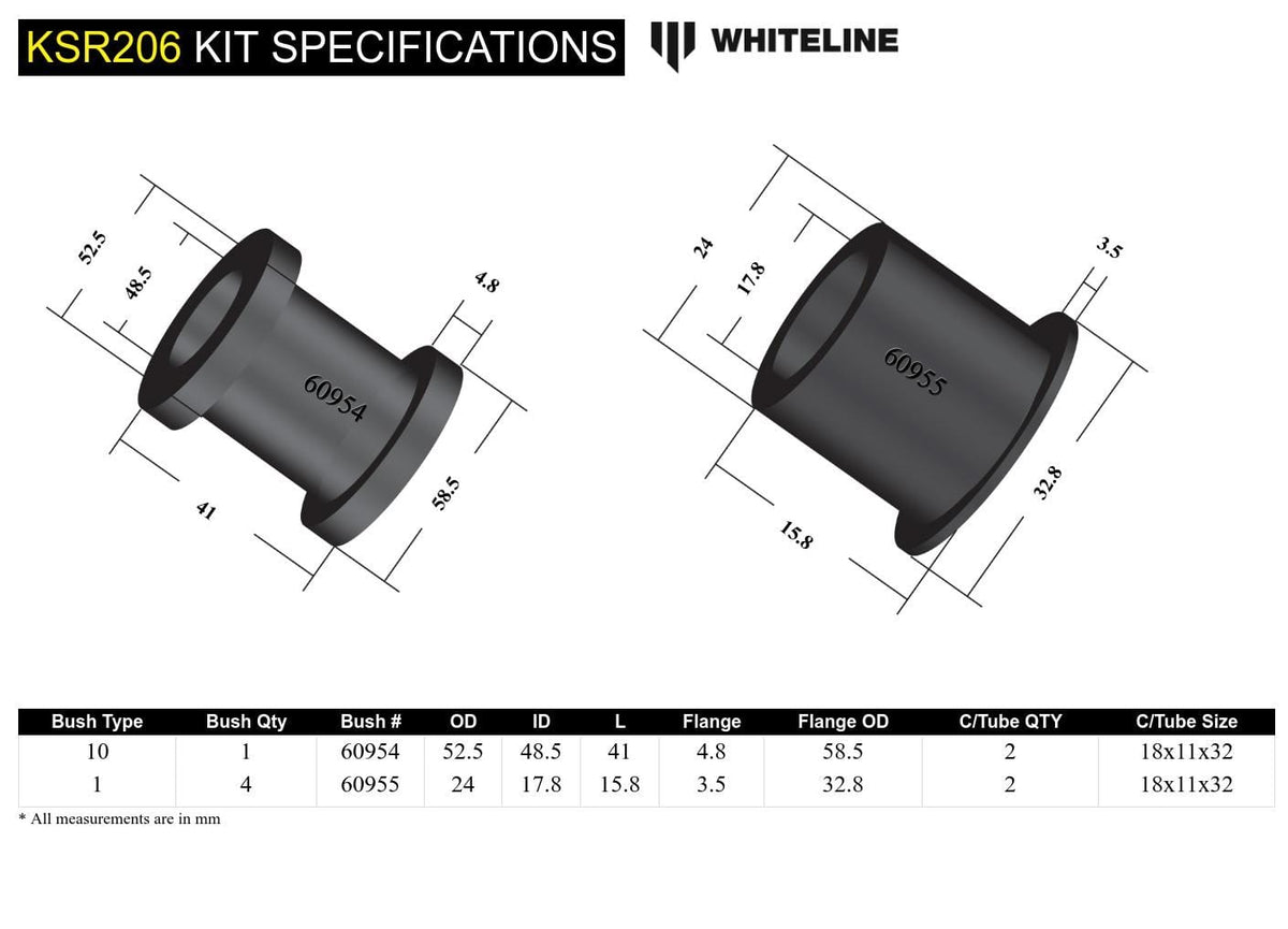Whiteline 7 x 14 x 20 cm / Suits models MY05 - on - includes installation tool Front Steering Rack and Pinion - Mount Bushing Kit to Suit Subaru Impreza GD incl WRX/STi SR