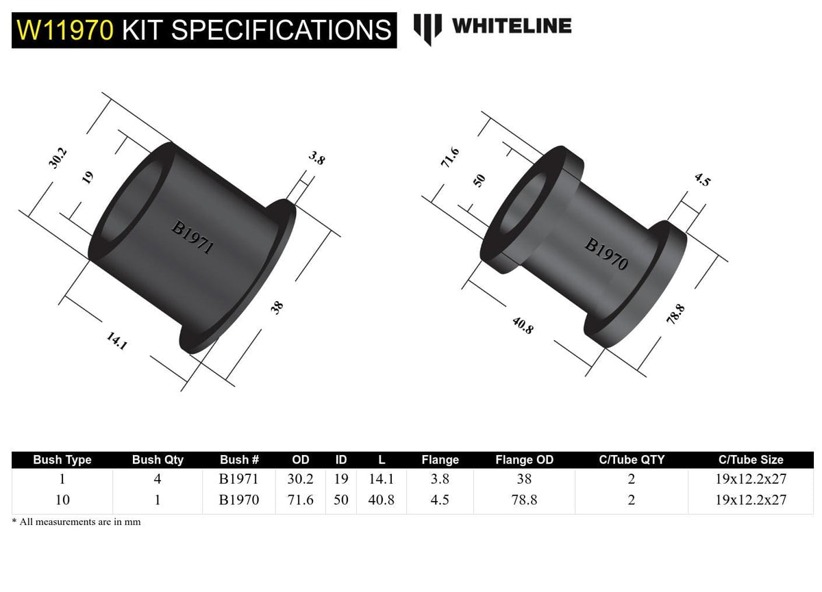 Whiteline 7 x 14 x 20 cm / Suits models with 50mm OD rack housing Front Steering Rack and Pinion - Mount Bushing Kit to Suit Lexus GS and Toyota Soarer, Supra SR