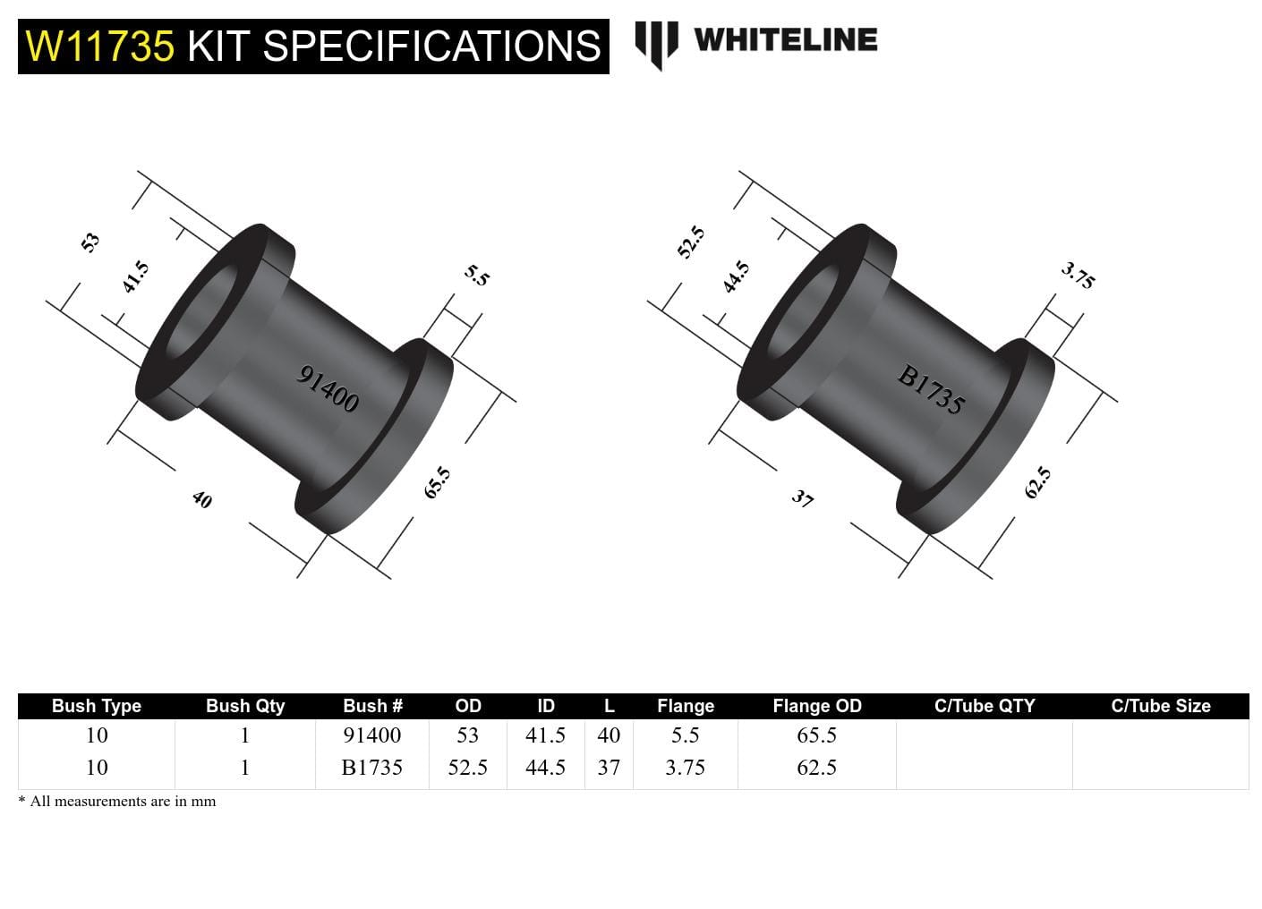 Whiteline 7 x 14 x 20 cm / Suits models with "O" shaped bushing passengers side Front Steering Rack and Pinion - Mount Bushing Kit to Suit Nissan Pulsar N14, N15 SR